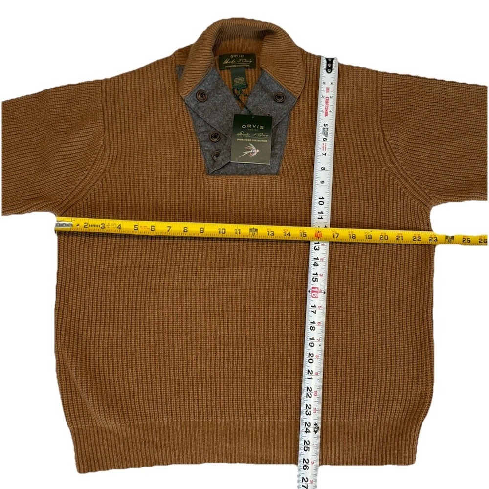 Rare Orvis Sweater Mens L WWII Khaki/ Elbow Patch Military Shawl Collar NWT - Picture 6 of 9